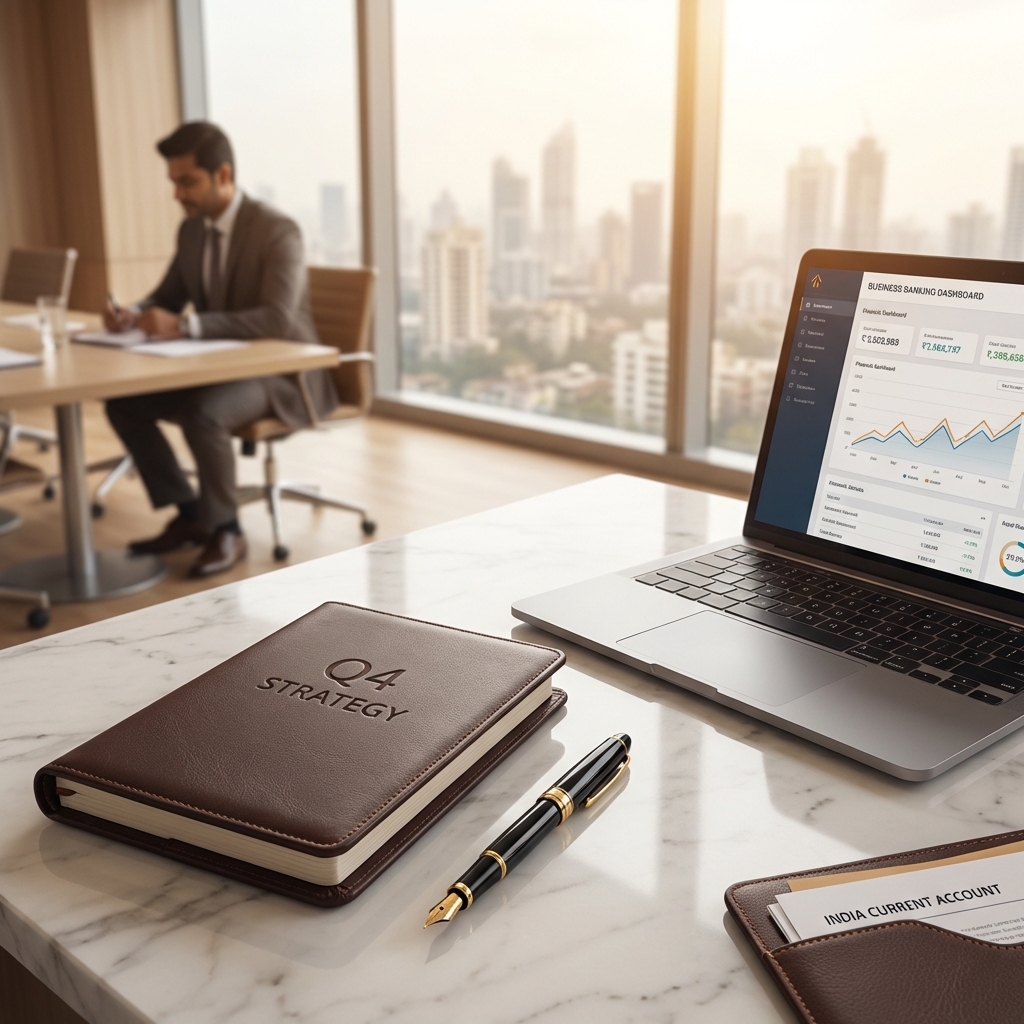 Business ledger and calculator representing current account