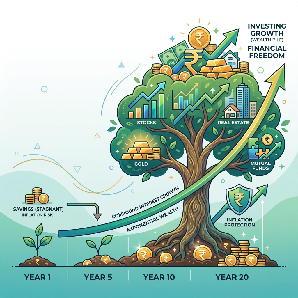 Growth chart growing out of soil representing investing